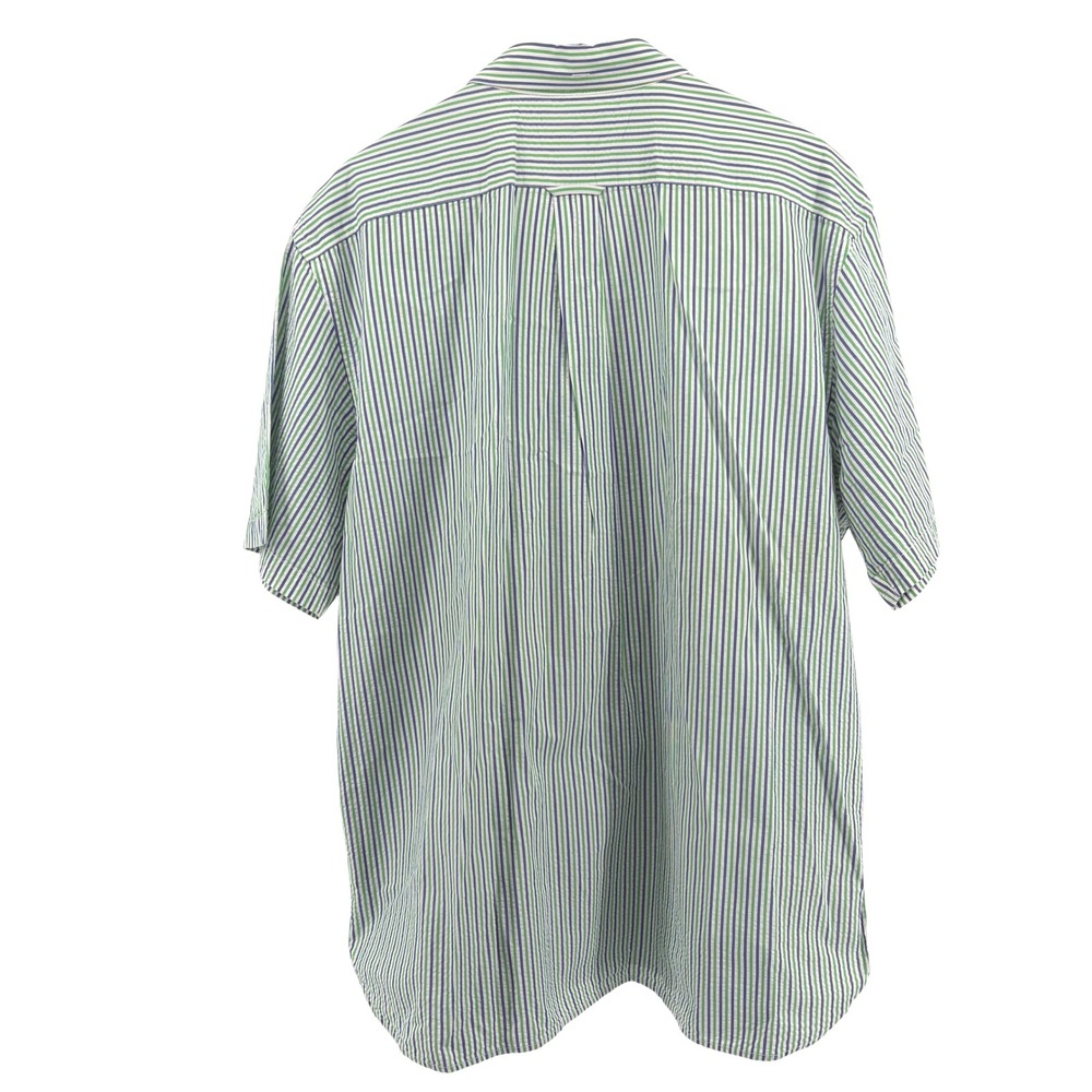 Lands' End XL Mens Striped Short Sleeve Button Down Shirt Green Blue - Picture 5 of 11